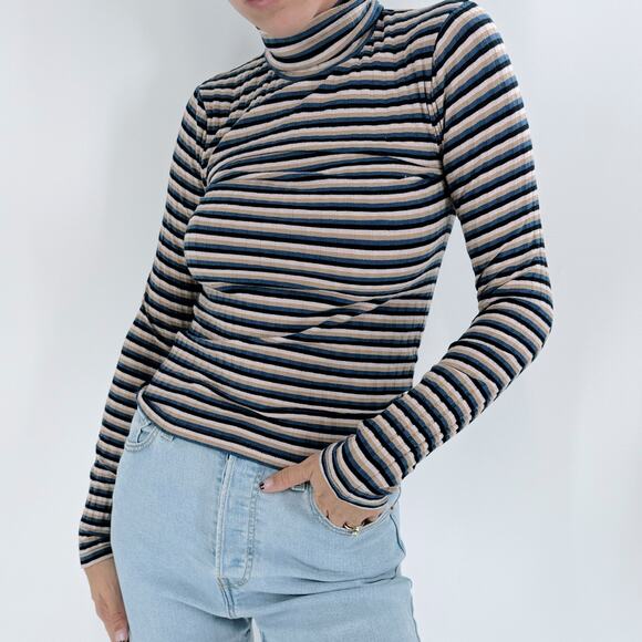 Madewell Tops - Madewell Striped Long Sleeve Turtleneck Top Black, Blue and Cream Size XS